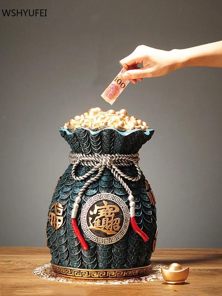Creative Large Capacity Piggy Bank Ornament Home Living Room Resin Money Bag Decoration Housewarming Opening Fortune Gifts