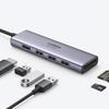Ugreen USB-C Multiport Hub: 6-i-1 Adapter med Trippel USB 3.2, 4K HDMI, SD/TF-leser - Modell CM511 (Grå)