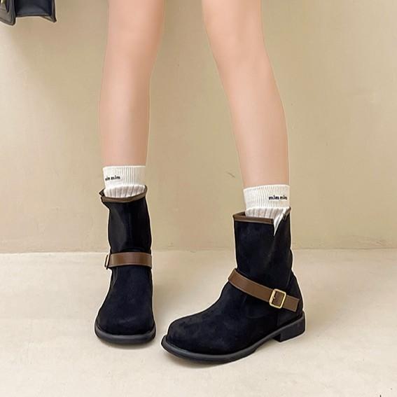 Niche design, belt buckle, thick heel, short boots, women's autumn and winter fashion, retro thick-soled temperament, Martin boots tide