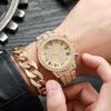 Full diamond Roman literal steel strap watch temperament business quartz watch hip hop style full diamond bracelet set men and w