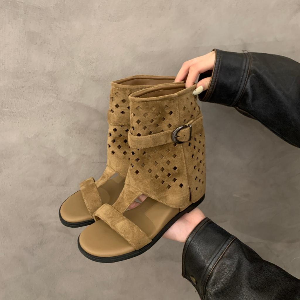 Thick-soled inner heel heel Roman cool boots women's summer fashion super fire trouser tube boots cool boots Martin boots short boots