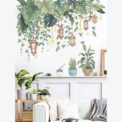 Autocollants muraux feuilles vertes pour la maison, le salon, en vinyle décoratif, plantes tropicales, pour porte d'enfant, à faire soi-même