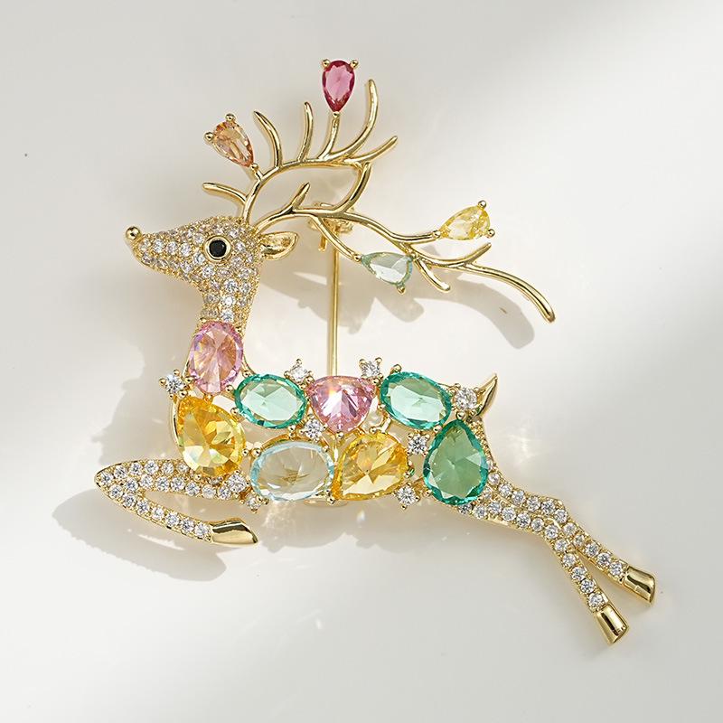 Bo Xin Yun Colorful Crystal Deer Brooch - Exquisite Plum Blossom Design for Women's Fashion Accessories