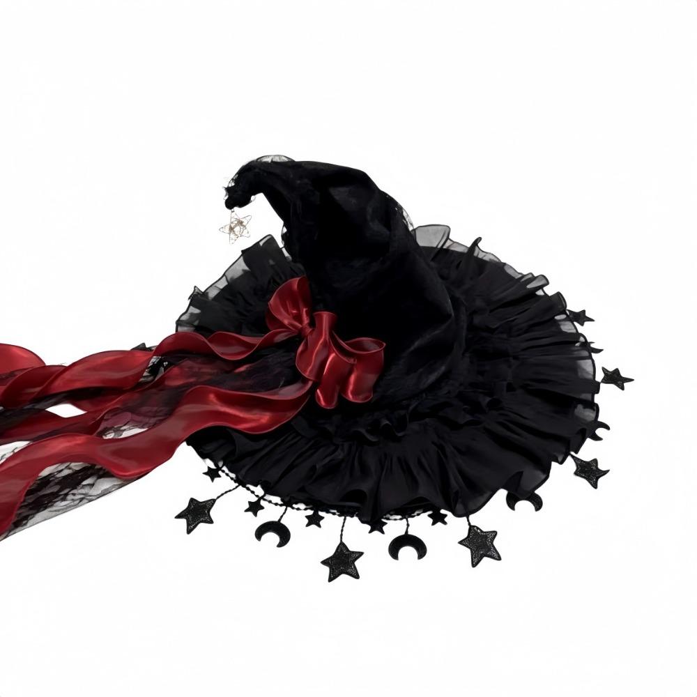 Lace Lolita Witch Hat Bow Ribbon Cosplay Accessories Party Headwear Wizard Cap Women's Costume