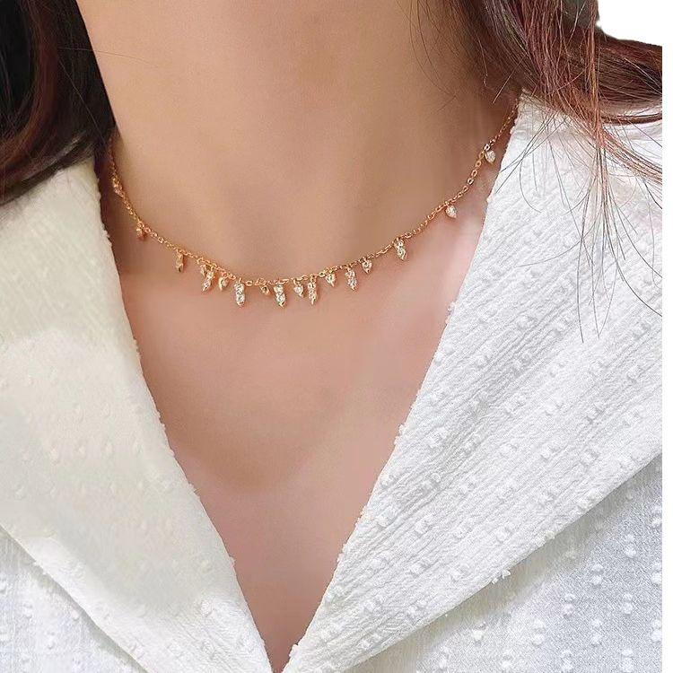 Hui Zhi Yi 2023 Sterling Silver Tassel Choker with High Carbon Diamond - Light Luxury Fashion Necklace