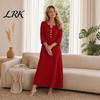 Comfortable Summer Dress Loose Maxi for Women, 3/4 Sleeve Button Up Everyday Wear V Neck Casual Long Dress, Flowy Beach Sundress Fit