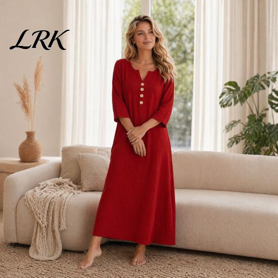 Comfortable Summer Dress Loose Maxi for Women, 3/4 Sleeve Button Up Everyday Wear V Neck Casual Long Dress, Flowy Beach Sundress Fit