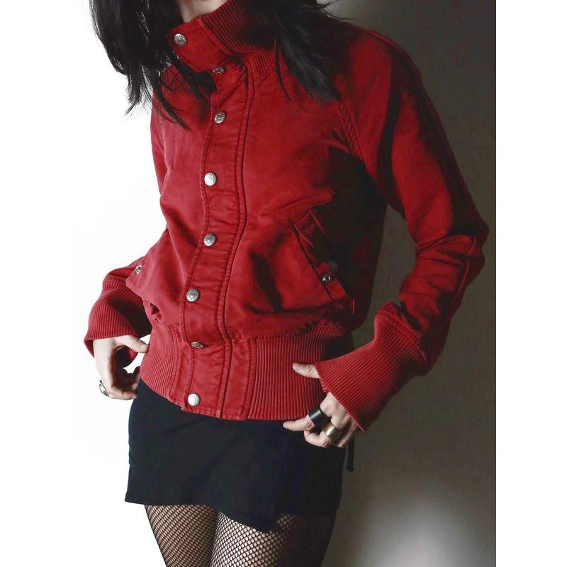 H Home European and American Women's Clothing Cool American Stand Collar Red Pocket Jacket Outwear Female Cinched Patchwork Breasted Tops Autumn