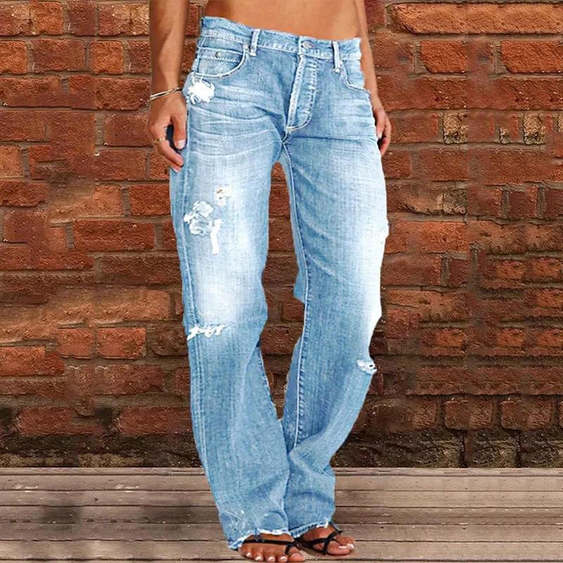 Spring and Autumn Fashion Women's Wear Hole Denim Fashion High Waist Casual Pants