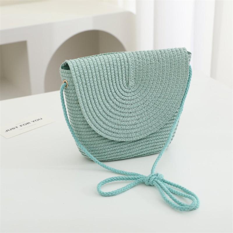 Summer Solid Color Straw Bag Shoulder Messenger Round Bag Children Versatile Outing Beach Bag Light Board DIY Round Weaving
