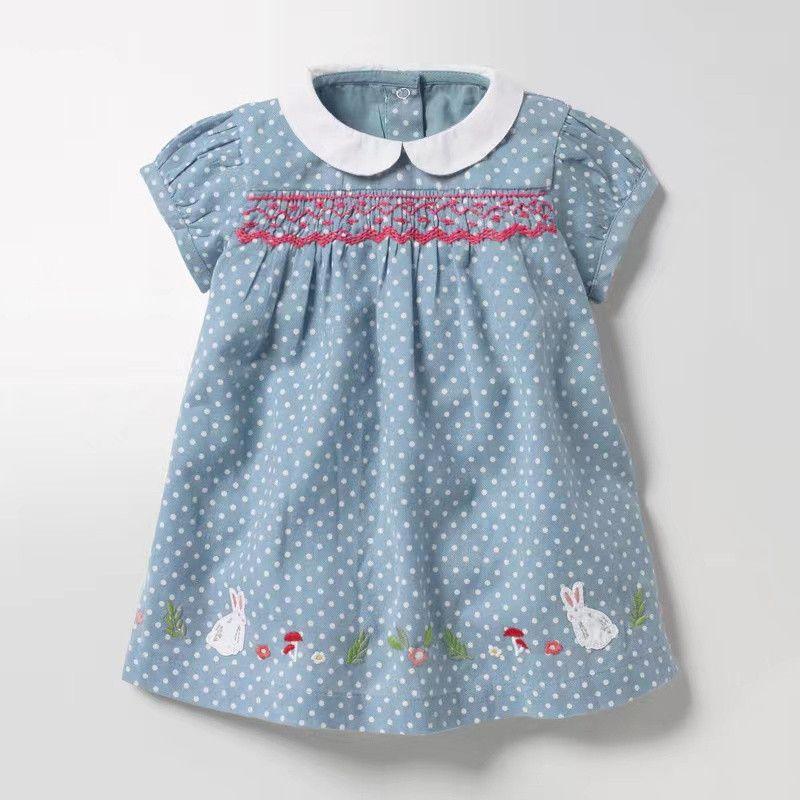 Children s Princess Blue Summer Suit Lapel Dot Girl s Dress Modern Blue 7t 140 Recommended Height 120-130cm