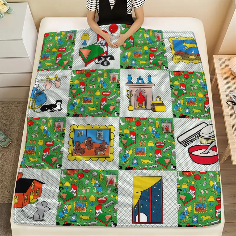1PC Goodnight Moon Print Flannel Blanket, High quality All Seasons, Home Decor, Warmth and Comfort, Perfect for Christmas Gifts