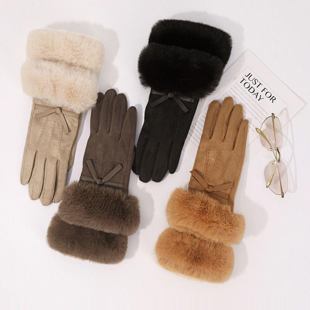 Soft Winter Suede Gloves Velvet Women Cycling Mittens Skiing Pu Leather Gloves  Autumn