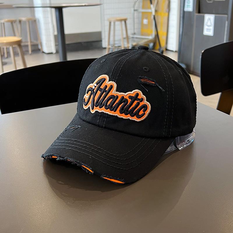 

Весна, осень и лето, новая рваная стираная бейсболка из чистого хлопка в стиле ретро для мужчин и женщин, кепка с вышитыми именными буквами Adjustable (54-59cm) чёрный