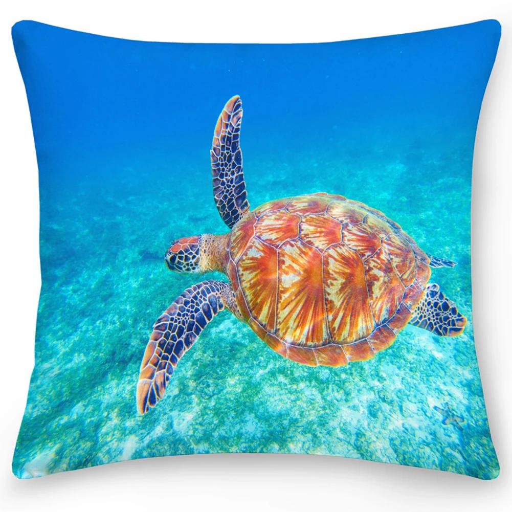 Square Cushion Cover Pillow Office Sofa Turtle Coral Shell Double-sided Animal Ocean World