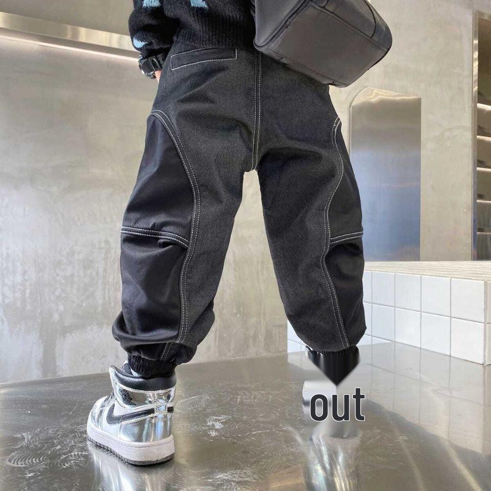 

Boys Fleece-Lined Black Jeans - Spring & Autumn 2025 Collection, Streetwear Long Pants for Children 150 cm
