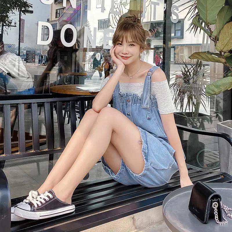 WTEMPO Salopette Estiva in Denim Donna Jeans Salopette Lunga Pantaloni Tasche con Cerniera Senza Maniche Salopette Jeans Regolabili