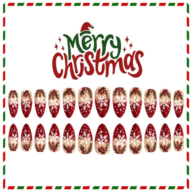 Almond Shaped False Nail Snowflake Red ABS Press On Set Salon Quality Durability For Sensitive Skin And Active Users