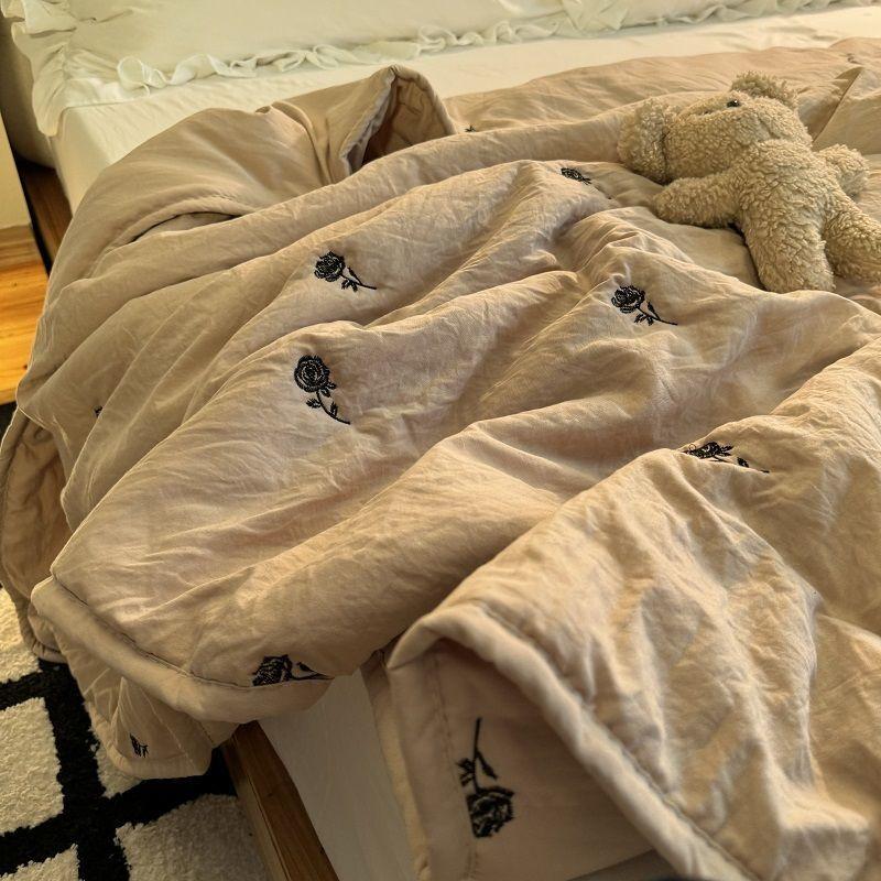 Colcha de Verano Japonesa Minimalista y Moderna Color Café Algodón Lavado Individual con Aire Acondicionado, Lavable a Máquina