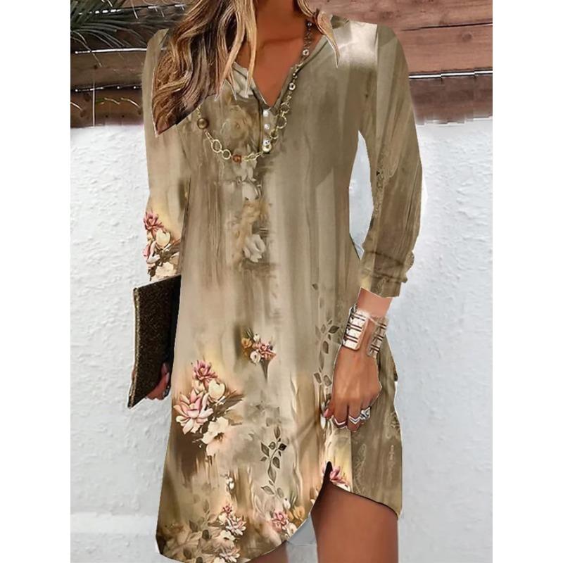 

IHUASU Fashion Autumn Winter Long Sleeve V-Neck Casual Dresses XXXL