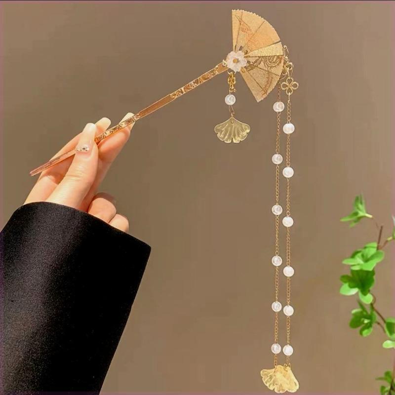 

1 шт. Национальный стиль Новый китайский веер-ступенька Жемчужная кисточка Заколка для волос Женская Антикварная Старшая Ханьфу Диск для волос Заколка для волос Заколка для волос