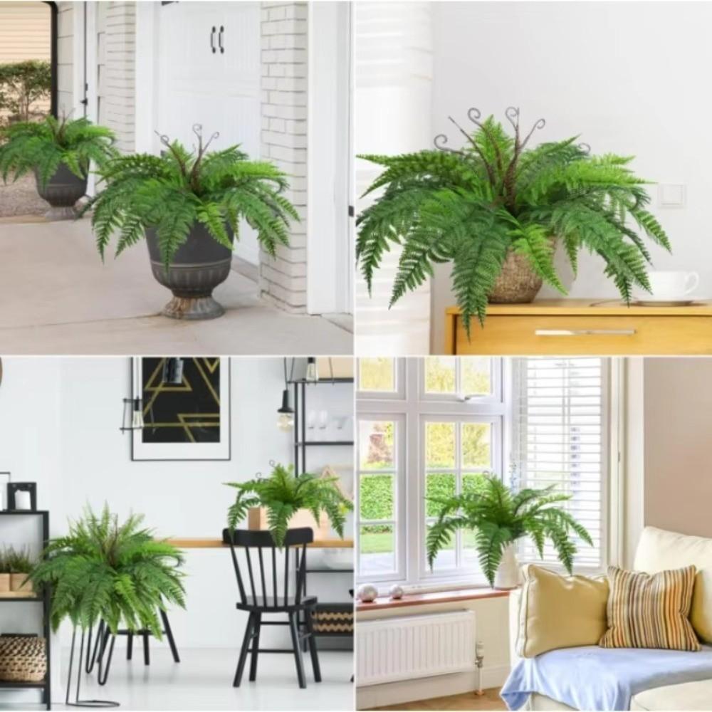 18 Leaves Artificial Boston Fern Soft Plastic DIY Landscaping Fake Plants UV-resistant Material Artificial Greenery