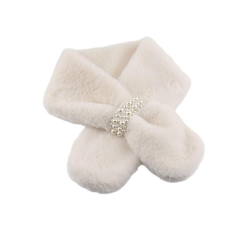 Japanese-Style Autumn/Winter Pearl Plush Neck Warmer: Imitation Mink Fur Scarf for Girls, Thickened Cross Design, Fresh & Sweet