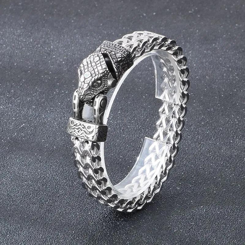 Bijuterii de Crăciun cu Șarpe Nordic Viking Cap de Șarpe Lanț Față și Spate Brățară pentru Bărbați ca Cadou pentru Prieteni