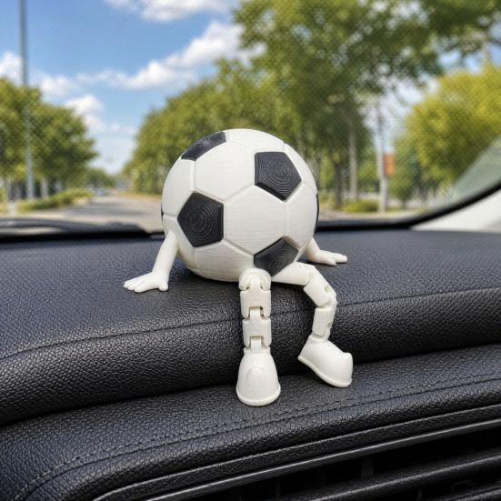 3D Printed Soccer Ball Buddy Figurine with Articulated Legs, Decorative Sports Collectible, Desktop Shelf Decor, White and Black Football Unique Gift