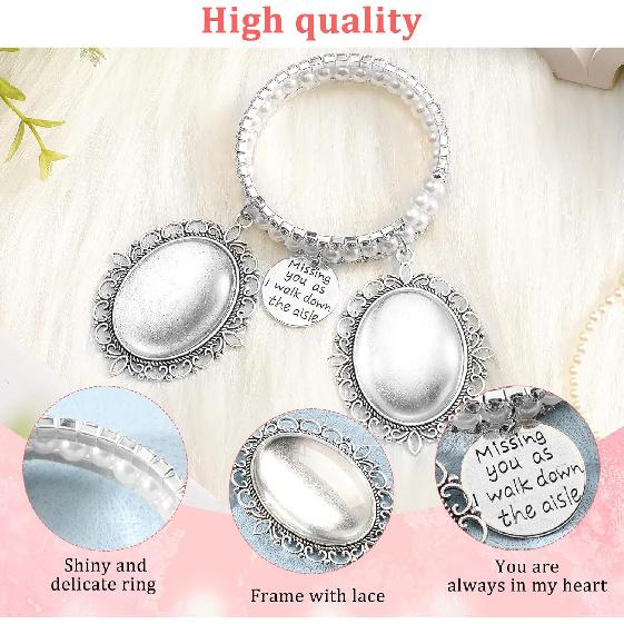 Hicarer Wedding Bouquet Picture Frame, 2.5 Inches Bride Bouquet Photo Charm Memorial Lacy Oval Photo Pendant for Wedding Memory Bridal Shower Large