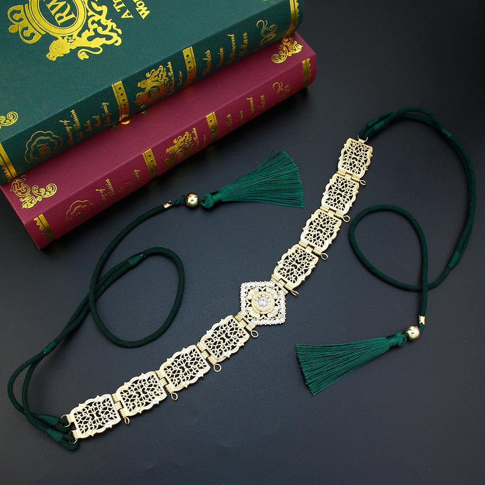 

Тонкий женский браслет с кристаллами золотого цвета на талии, цепочка для тела, свадебные украшения зелёный