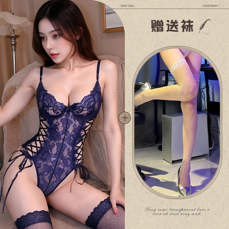 Night Ting Xiang Large Size Sexy Lace Hollow Strap Steel Rim Suspender Shape Bodysuit Sex Underwear