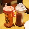 Double Straw Cup 420/600ml Portable Dual Separate Drink Double-sided Water Bottle Beverage Couples Gift Dual-use
