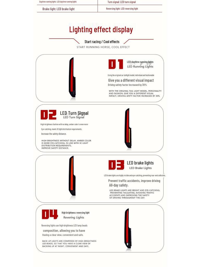 Compatible LED Taillight Assembly for 2016-2022 Ford Transit/Tourneo with Sequential Turn Signals and Daytime Running Lights.