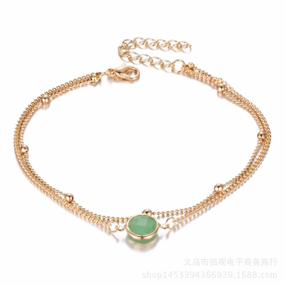 Bohemian Double Layers Anklet Fashion Opal Crystal Anklets For Women Beach Barefoot Bracelet Ankle On Leg Female Ankle Jewelry