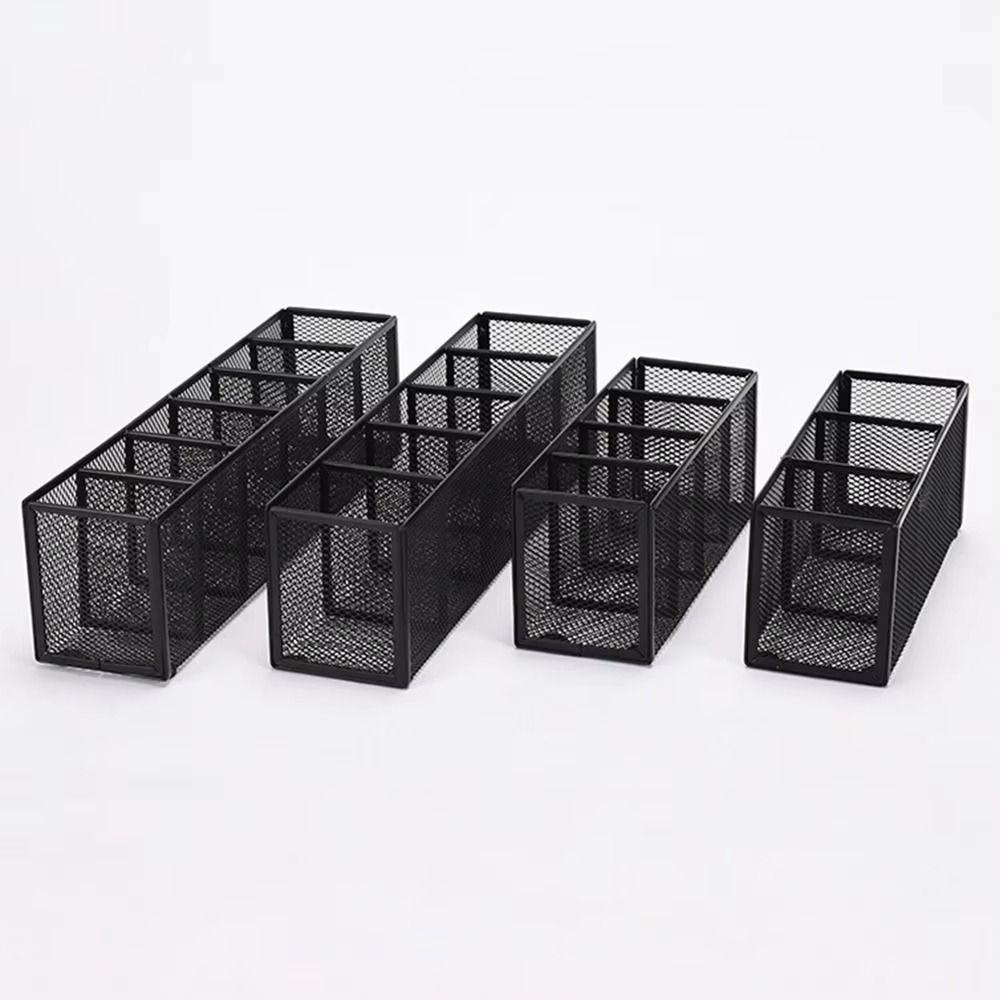 Metal Mesh Desk Organizer 3/4/5/6 Grids Pencil Holder Pen Storage Box Cosmetics Brush Storage