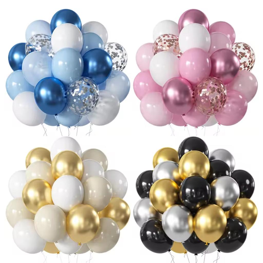 Set Palloncini Blu Bianco Blu Metallico Rosa Oro Rosa Palloncini con Coriandoli Festa di Compleanno Battesimo Decorazioni Matrimonio