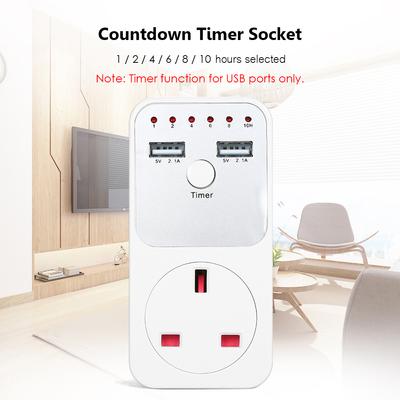 Countdown-Timer-Steckdose mit 2 USB-Anschlüssen, 5 V, 2,1 A Steckdose, steckbarer Zeitregler für Elektrogeräte – UK-Stecker AC 230 V
