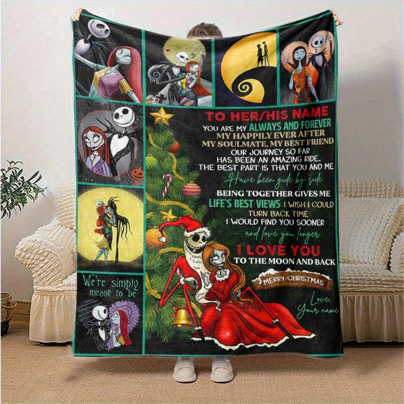 1pc. Personalized Nightmare Before Christmas Couple Blanket, Romantic Gift,Home Decor, Perfect Present for Anniversary, Valentine's Day or A