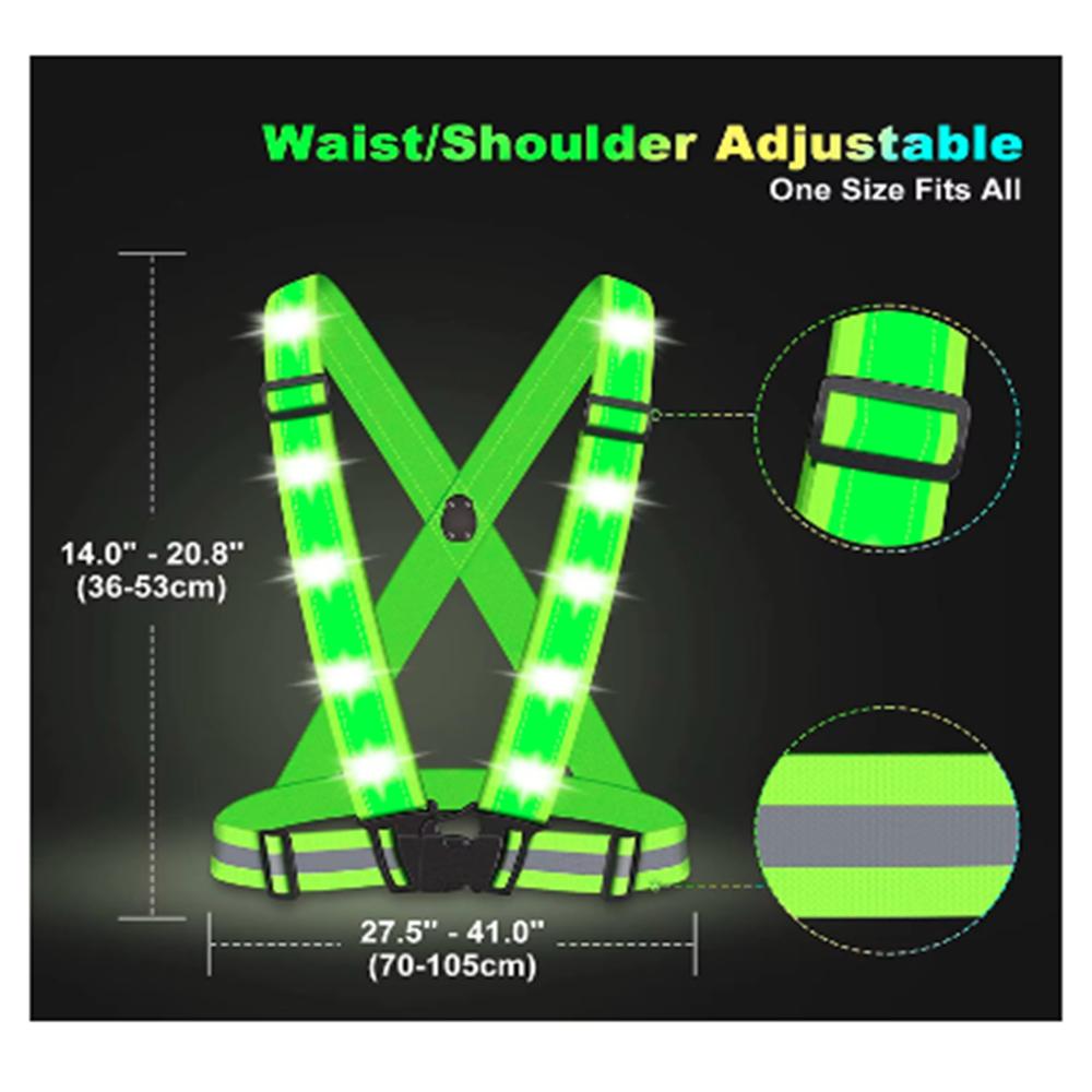 Велосипедный спортивный светодиодный светоотражающий жилет с 3 режимами освещения, регулируемый защитный жилет для ночного бега на велосипеде
