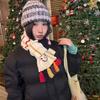 The Atmosphere Is Full! Hand Embroidered Snowman Knitted Scarf for Women's Christmas New Warm and Thickened Student Scarf Tassel