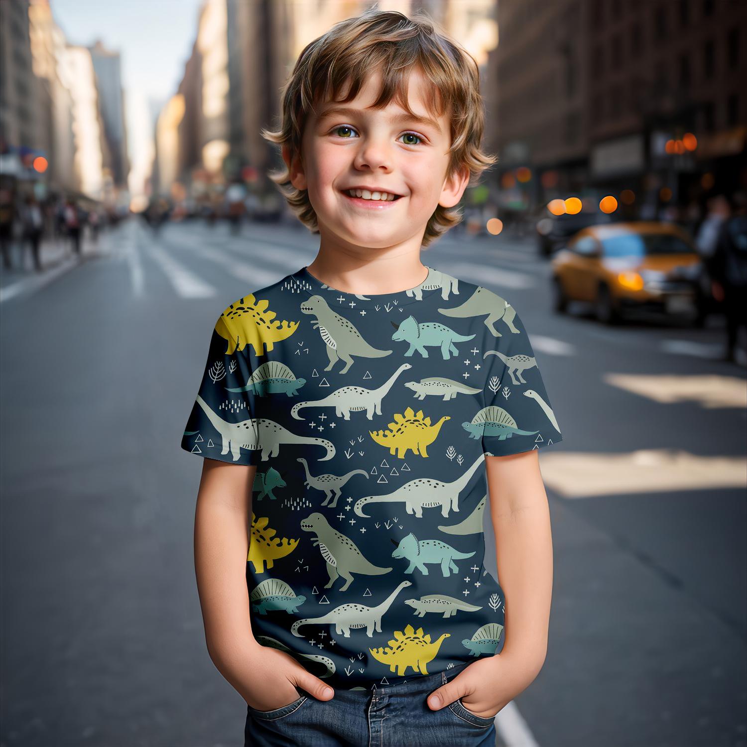 

Miniso New Tyrannosaurus Rex Dinosaur Summer Children s T-shirt Boys Short sleeved Top Girls 3D Printed Cute Cool Fashion 100