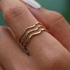 French Retro Gold-Plated Wave Ring - Stackable, Three-Layer Geometric Design for Women