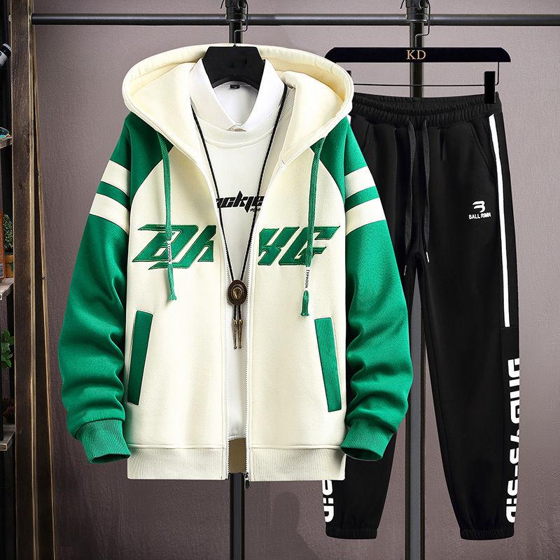 Spring Autumn Men Tracksuits Set Casual Hooded Jacket Pants Corduroy Sweatshirt Sportswear Coats Men Jacket+Pant Suits