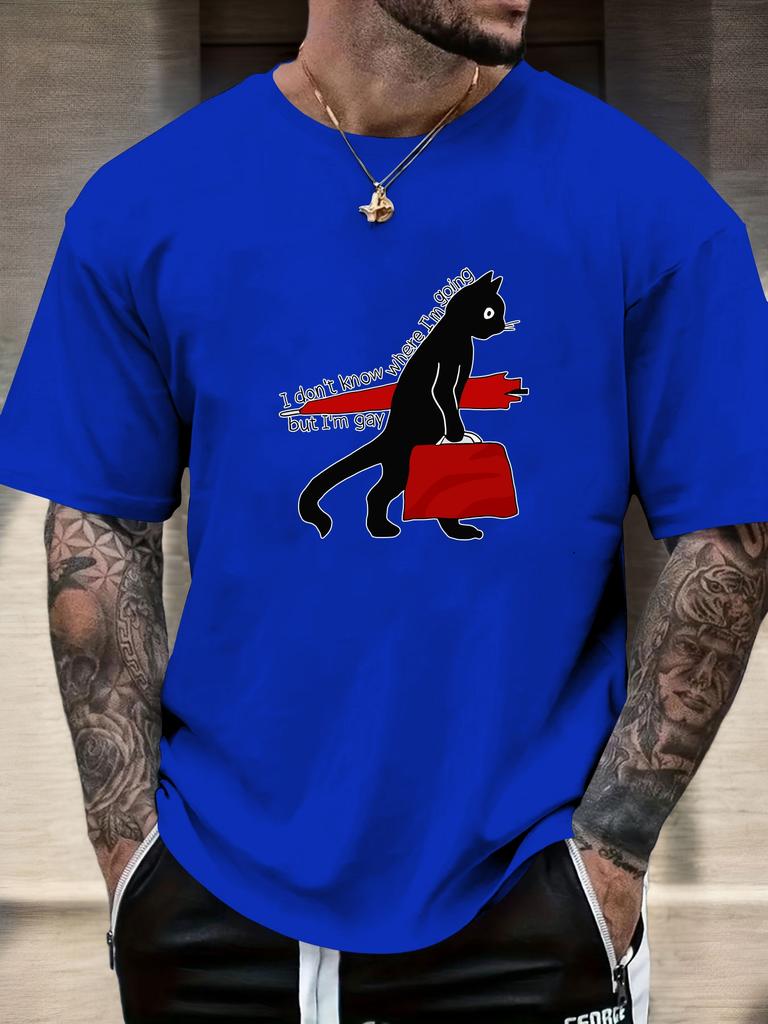Mens Black Cat Quote Graphic T Shirt Summer Soft Comfort Fit Oversized Daily Wear Tee