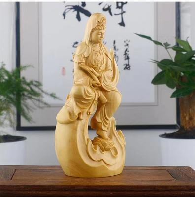 Natürliche Zypresse Guanyin Dekorationsfiguren Statue Massivholz geschnitzt Chinesische Buddha-Statuen Haus Zimmer Büro Feng Shui Kunststatue