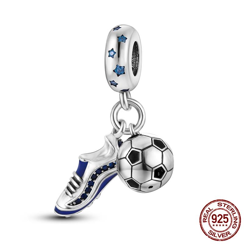 World Football Sport Soccer Dumbbell Yoga Dangle Charms Fit Accessories Bracelets Necklace Beads Copper Women Jewelry Making