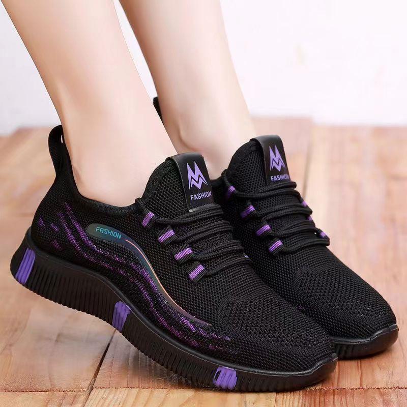 

Cloth shoes women s shoes flying woven walking shoes soft sole non-slip sports shoes casual middle-aged mother shoes new 36 фіолетовий