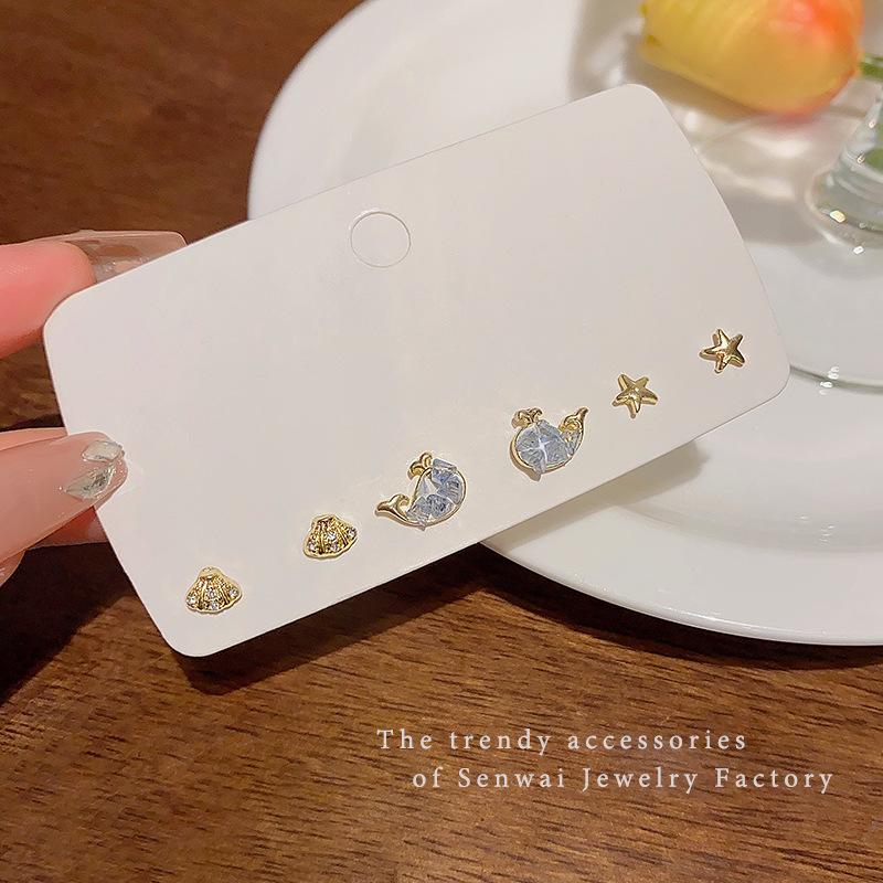 Three pairs of zircon flower butterfly stud earrings set, light luxury niche high-end earrings, annual ears
