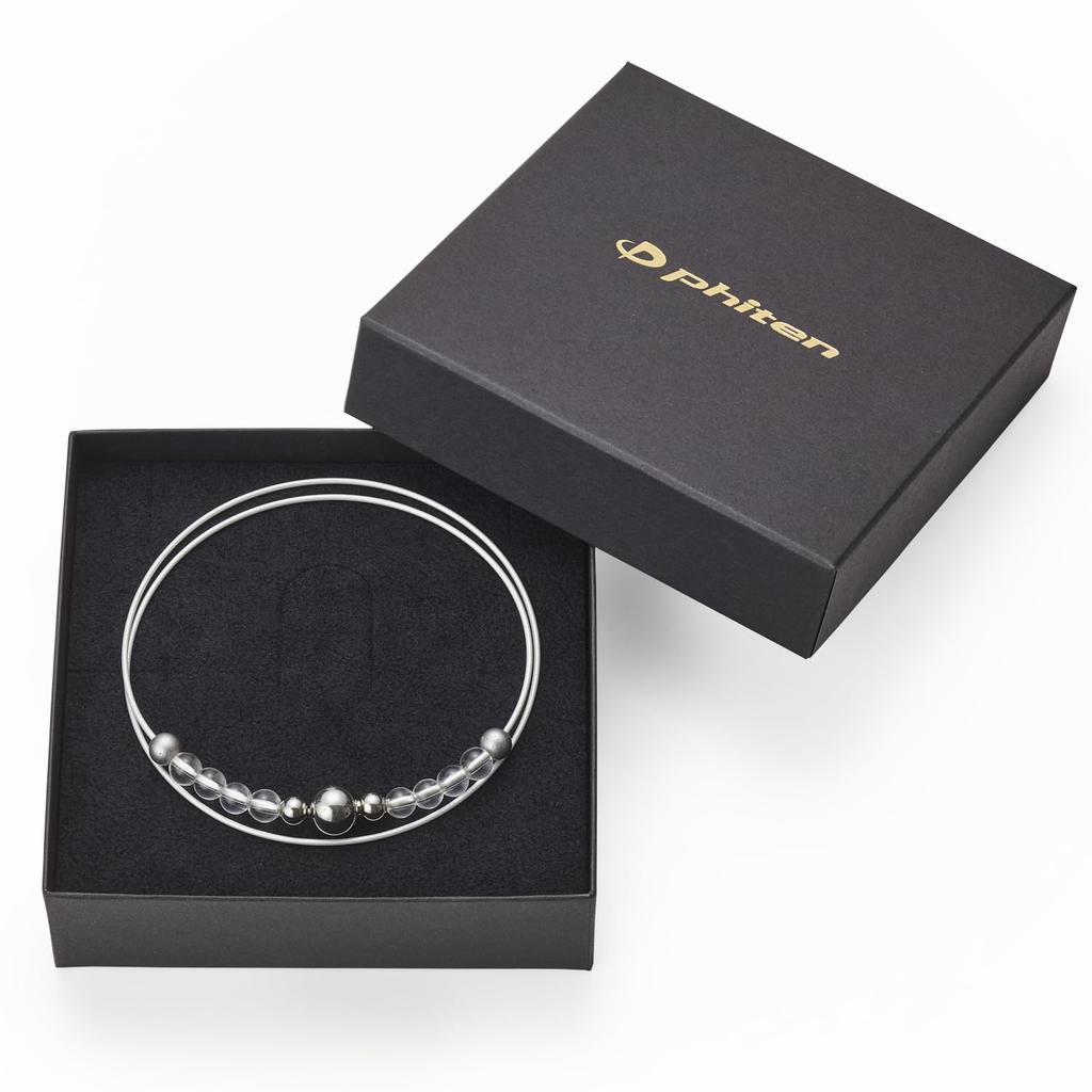 Phiten Black Onyx Wire Necklace, 40cm, Natural Stone, Wire Type, Men's and Women's, Lightweight, Metax, Health Accessory, Includes Case, Perfect Gift